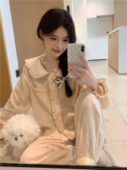 實拍韓版甜美軟棉小清新公主風娃娃領外穿春季新品家居服套裝