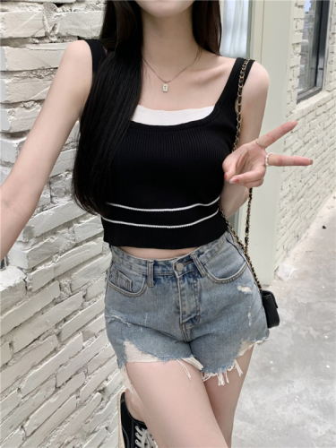 Real shot of fake two-piece camisole women's summer new hot girl high-waisted short sleeveless top