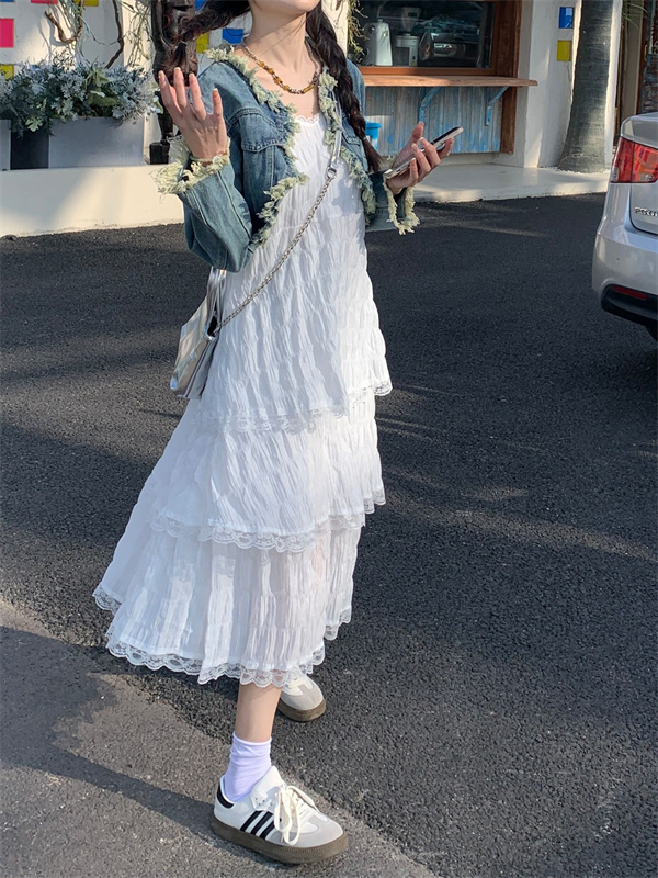 Actual shot of new white pure lust suspender dress seaside vacation beach dress