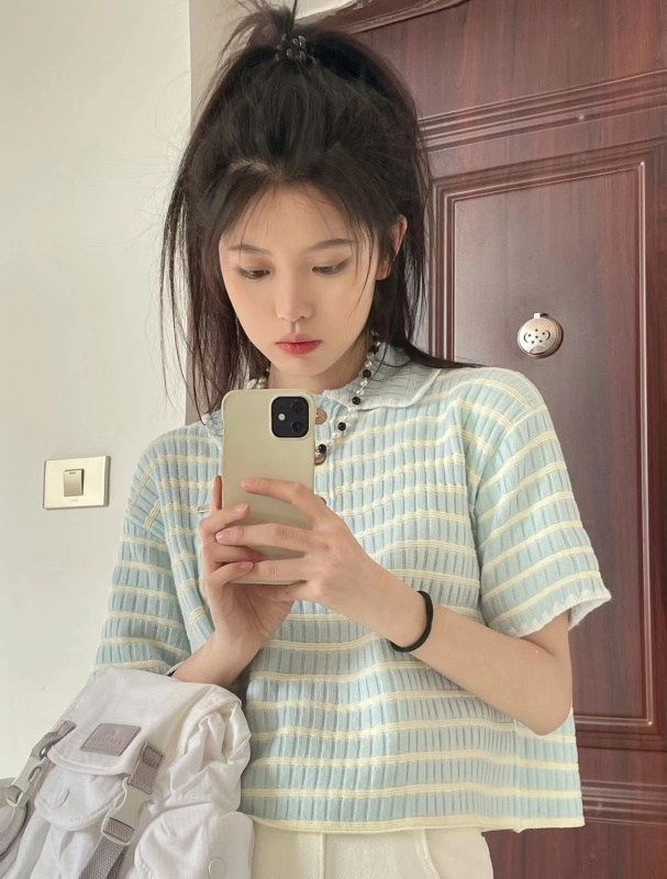 新款冰激凌色奶系小香風短袖甜美風夏季百搭上衣ins潮