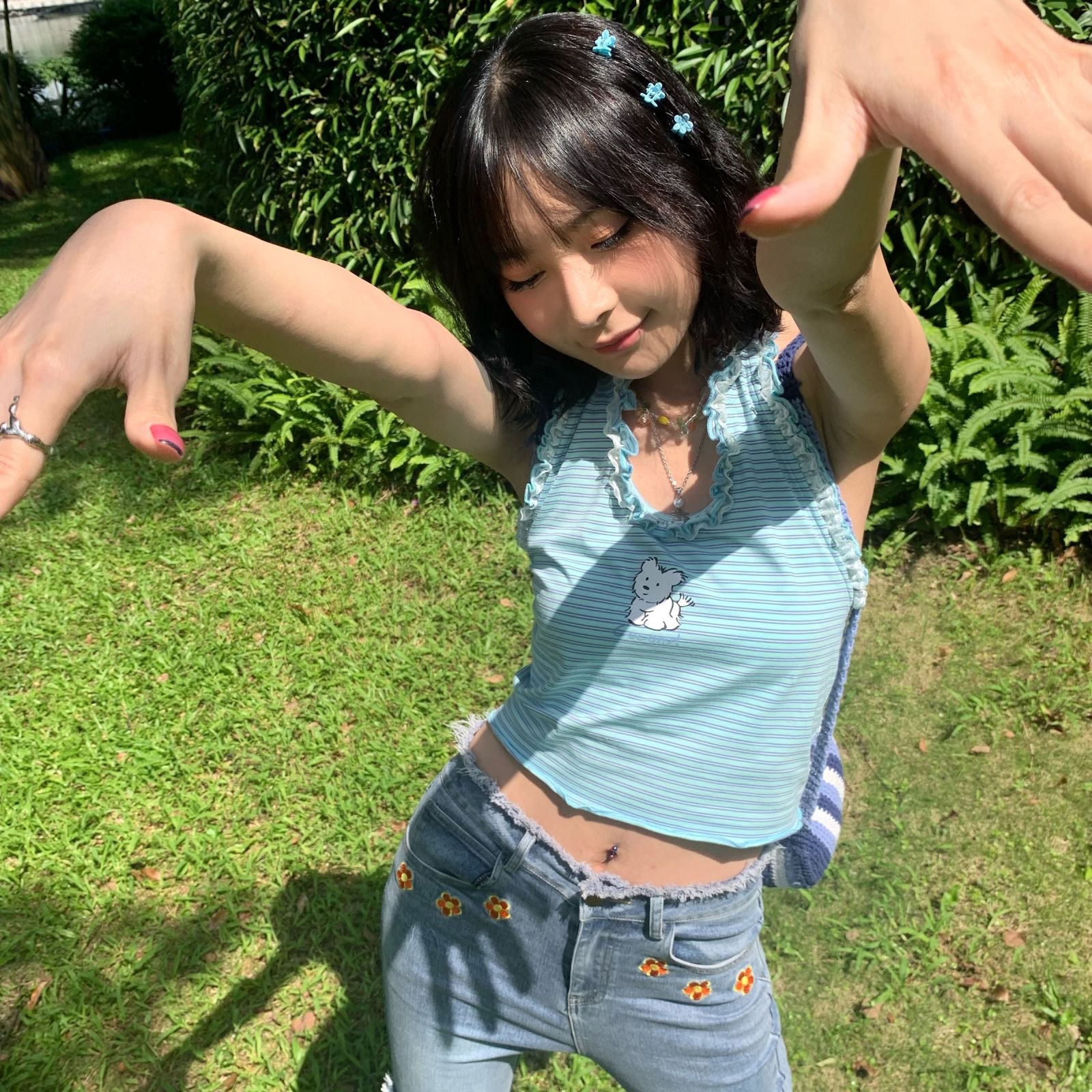日系掛脖木耳邊吊帶純欲風可愛小狗印花