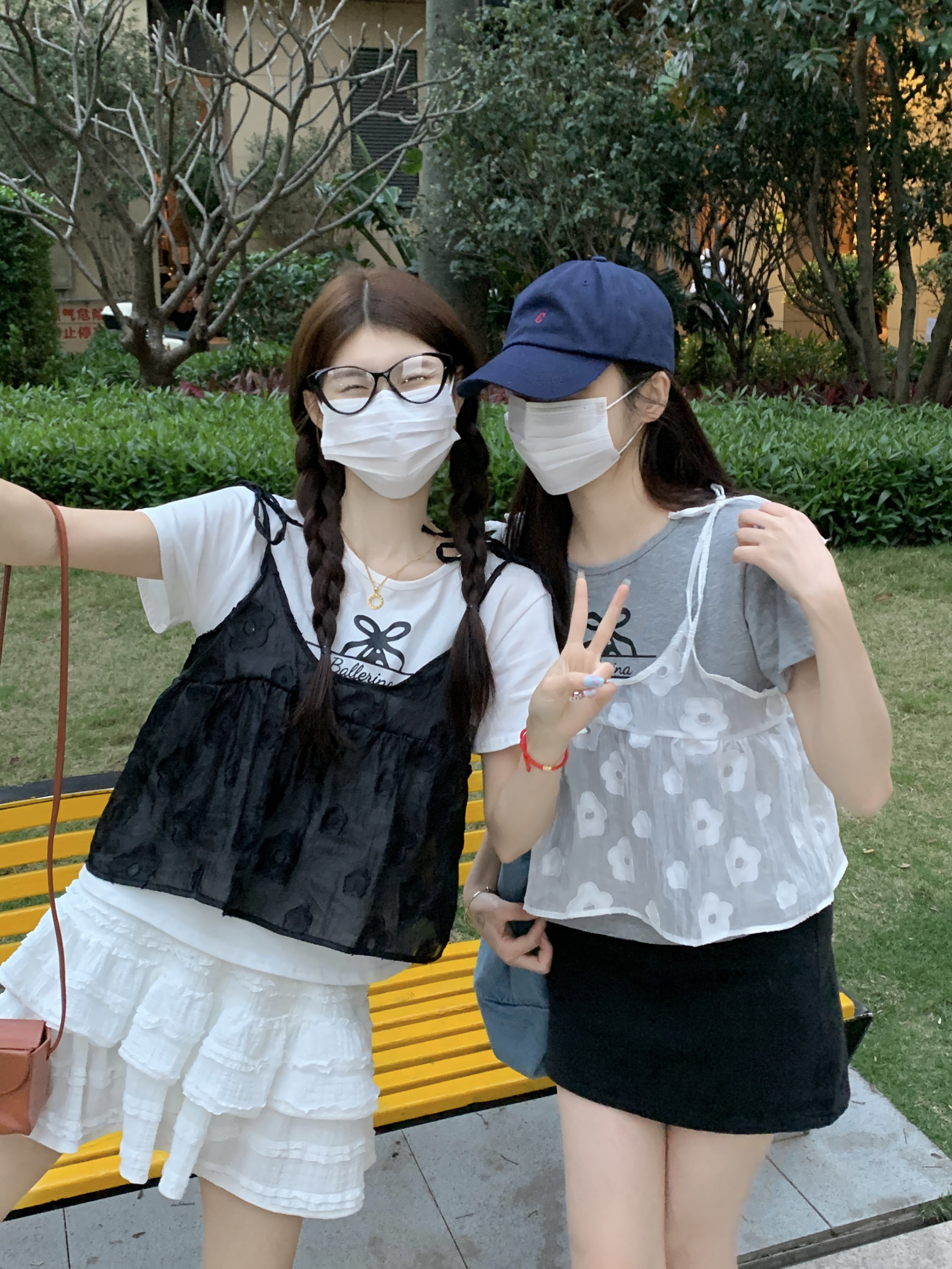 實拍  蝴蝶結減齡洋氣時尚高級感小香風清純甜美T恤兩件套裝