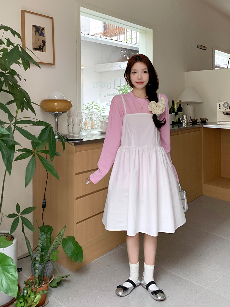 實拍 韓chic人手一件少女心吊帶連衣裙+防曬T恤