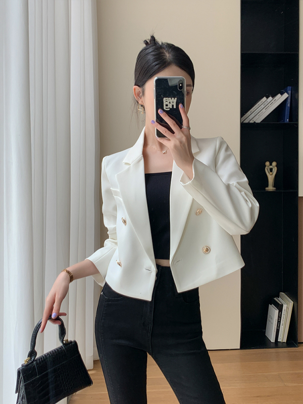 小西服上衣2024新款小個子氣質休閒白色短款西裝外套女春秋高級感