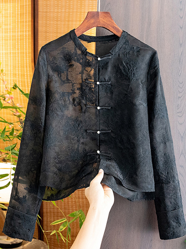新中式白色刺繡盤扣襯衫女2024春秋新款國風洋氣長袖盤扣開衫上衣