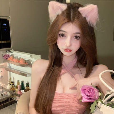 短款心機掛脖褶皺吊帶背心女設計感小眾夏季美背上衣