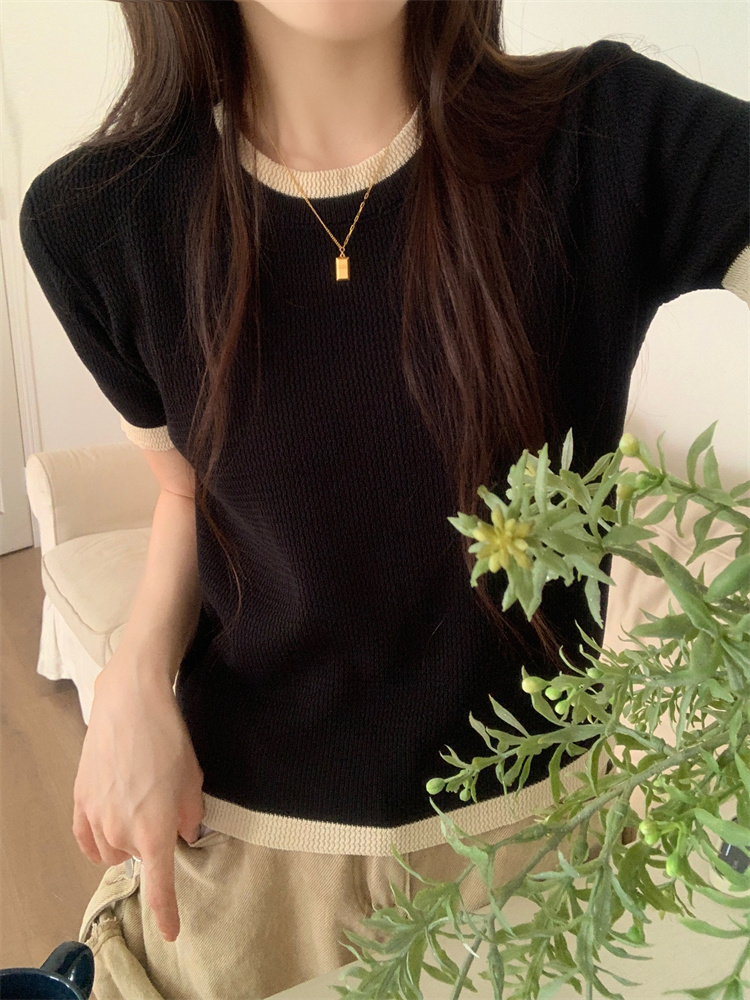 Real shot Korean style simple pullover sweater sweater T casual versatile top women short sleeves