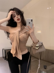 實拍 純欲辣妹不規則修身顯瘦性感外穿抹胸吊帶小背心上衣女