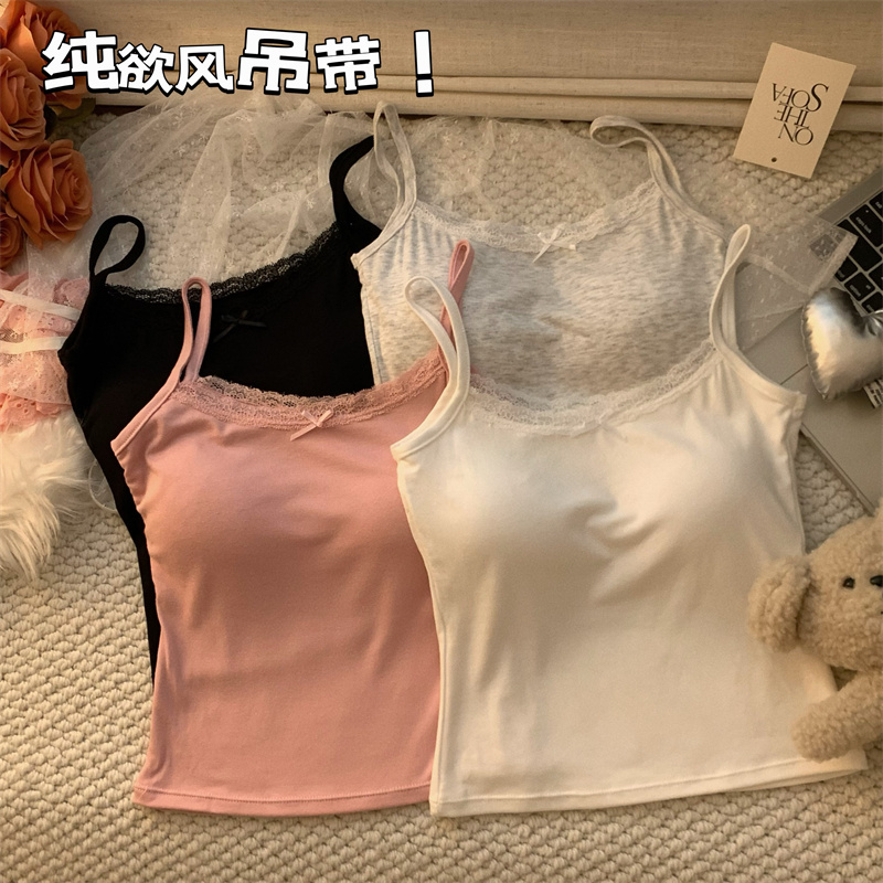 Actual shot of 2024 spring and summer new pure lust bow lace suspender belt with breast pad for inner wear and outer top for women