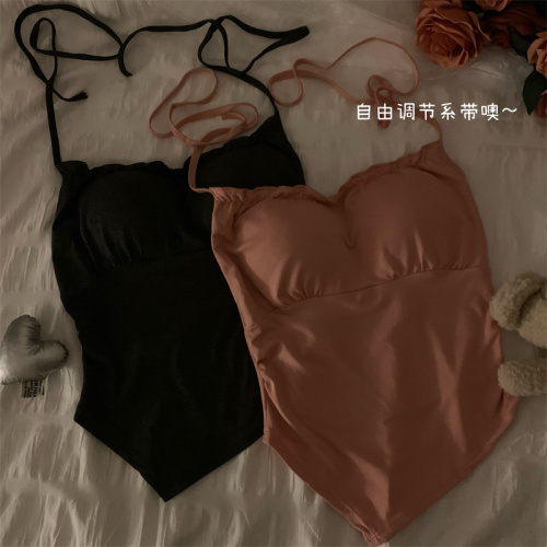 Real shot of gentle and pure desire, irregular bellyband, halter neck camisole, sleeveless solid color base layer for women