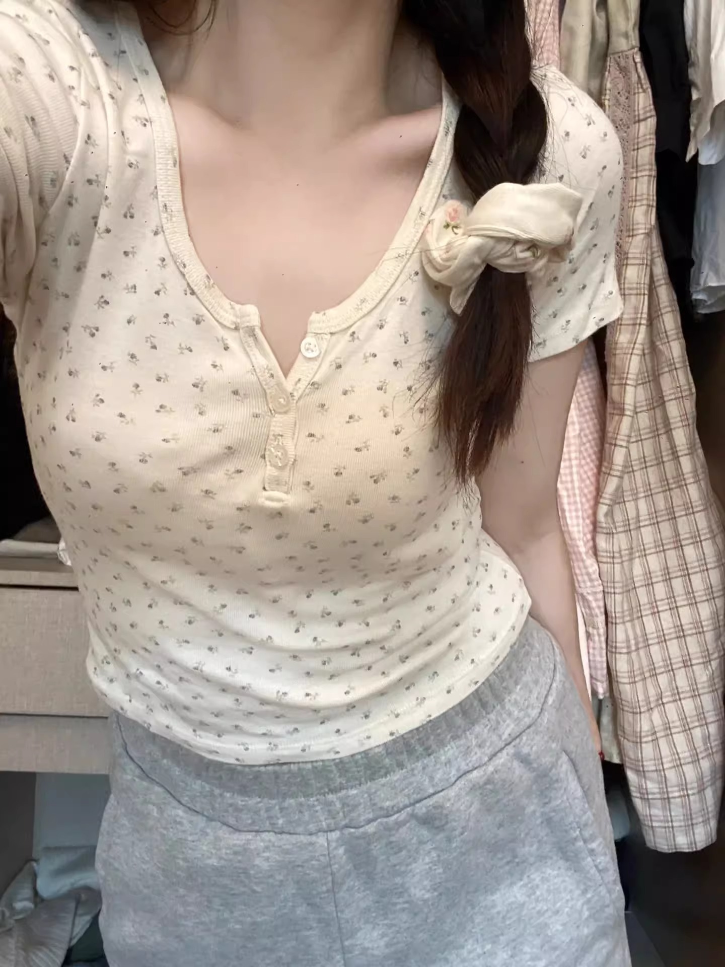 92棉/8氨綸40支210g純棉 印花短袖T恤女修身上衣