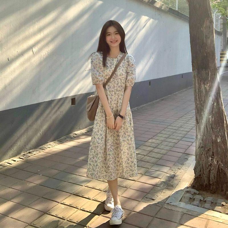 夏季2024新款溫柔風碎花連衣裙子茶歇法式高級感長裙女設計感小眾