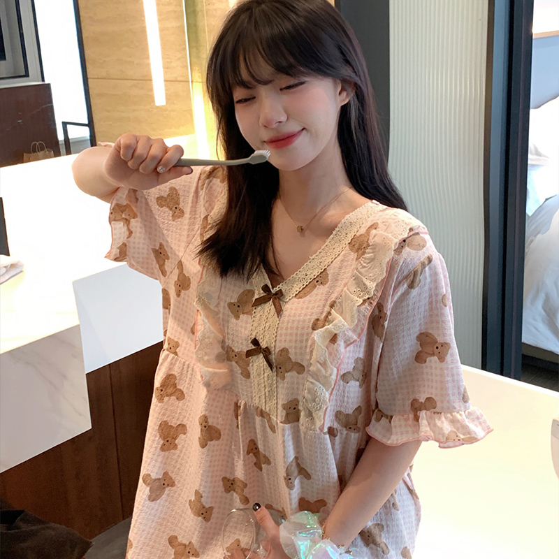 睡衣女夏季韓版特大碼300斤睡裙寬鬆款泡泡皺加肥加大睡裙
