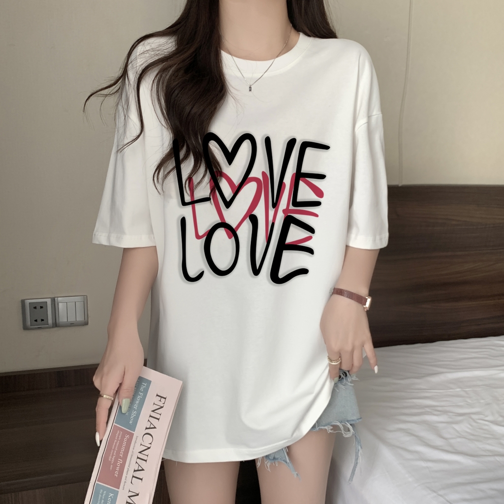 100%棉精梳純棉 印花夏裝短袖T恤女寬鬆韓版