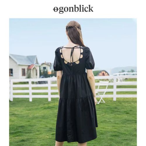 北欧时刻连衣裙女收腰显瘦气质小众设计中长款镂空小黑裙年夏