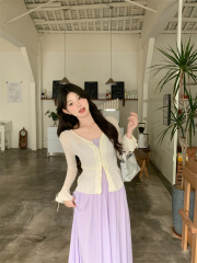 實拍~ 法式氣質純欲收腰顯瘦連衣裙女開衫套裝