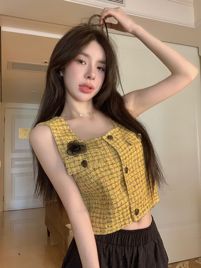 Real shot!  Temperament small square collar sleeveless vest vest design small short jacket 2452