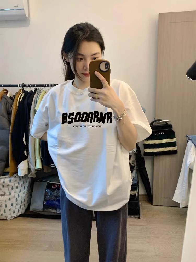 220克/精梳純棉後包領有縫邊S-XXXL夏裝短袖T恤女