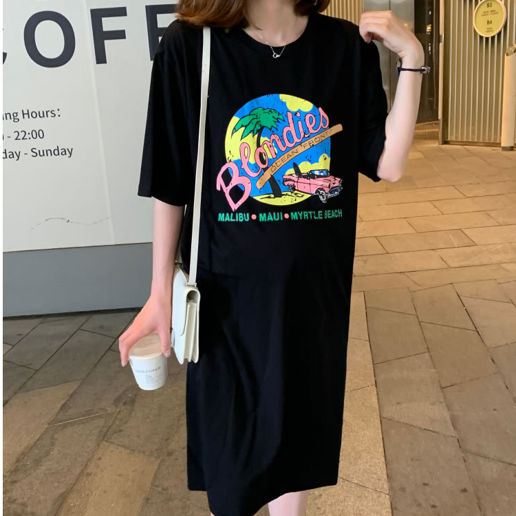 仿棉牛奶絲#懶人t恤裙連衣裙新款大碼長裙女夏設計感小眾懶人長裙