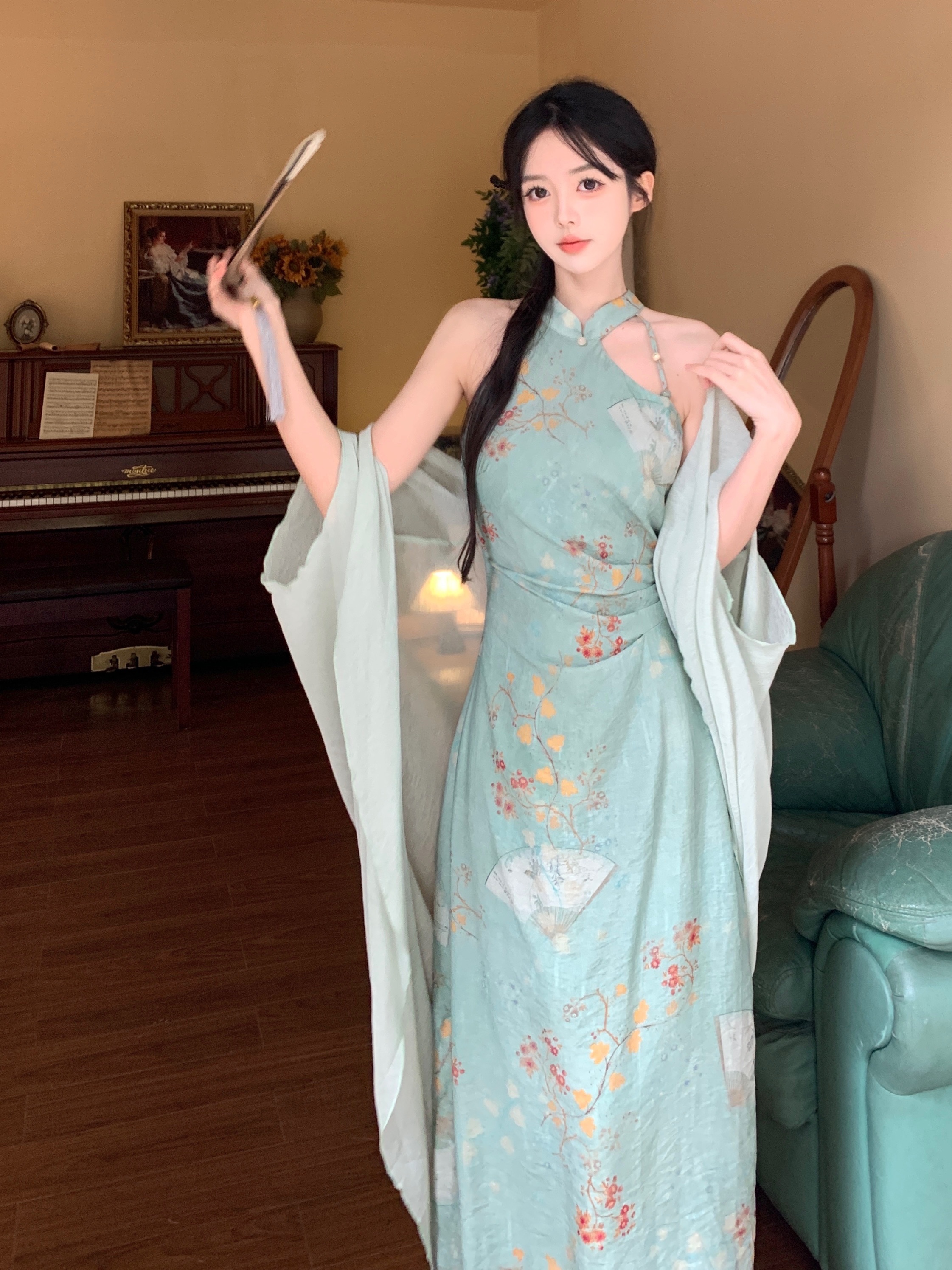 實拍~ 畫中游  新中式國風清冷感改良旗袍顯瘦氣質寫意連衣裙