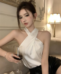 實拍 設計感小眾交叉掛脖式外穿氣質背心小吊帶上衣女