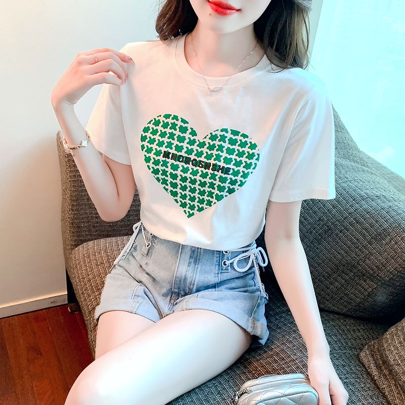 純棉T恤女裝愛心短袖體恤寬鬆大碼半袖年夏裝新款設計感小眾