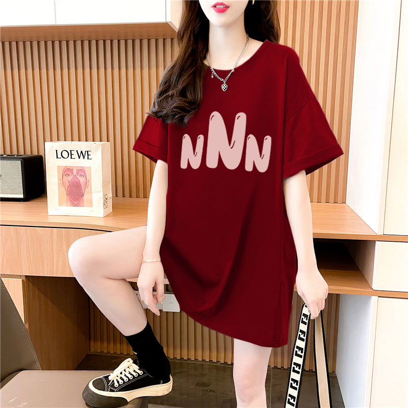官圖純棉夏季2024超火字母設計印花圓領短袖T恤女