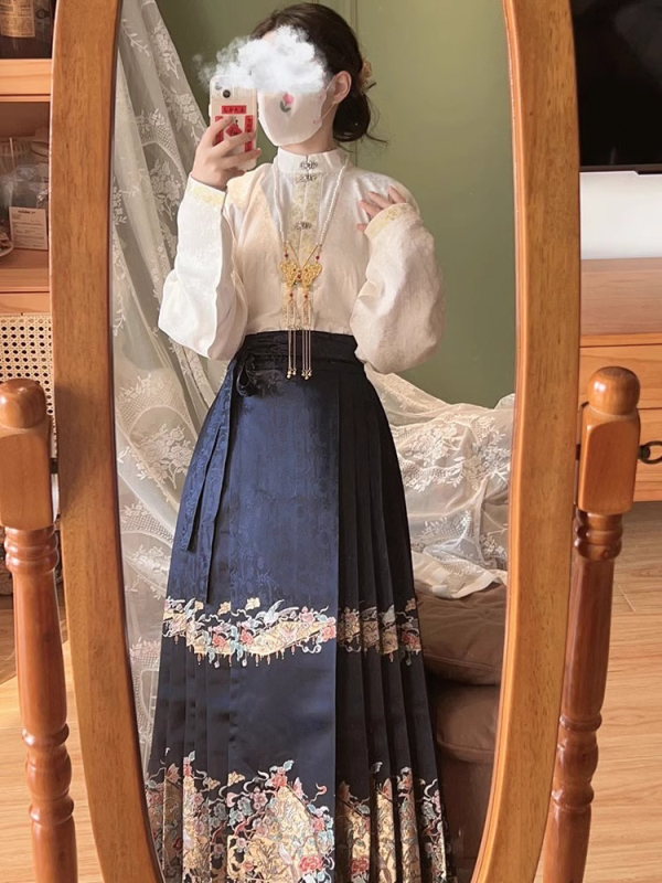 新中式國風明制漢服女成人春秋薄款上衣馬面裙套裝小個子2024新款