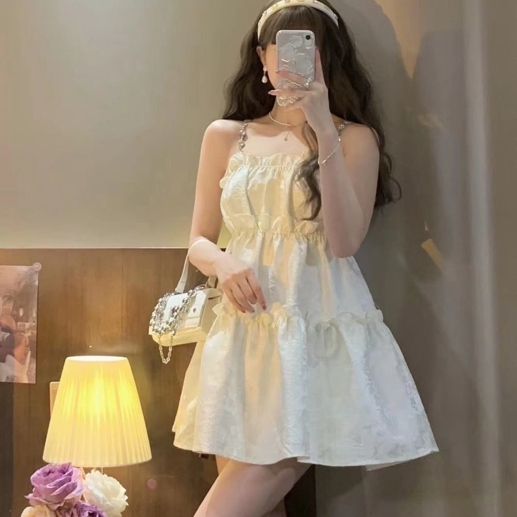 純欲風辣妹蓬蓬裙吊帶連衣裙女夏季2024新款小個子別致獨特短裙子