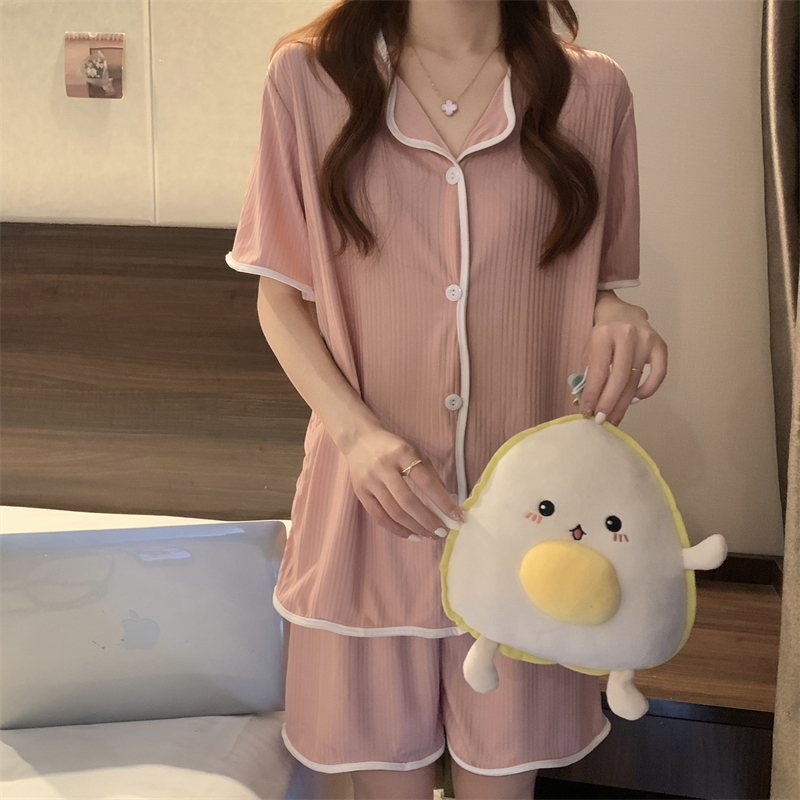 實拍 夏季新款短袖上衣家居服兩件套睡衣套裝