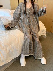 實拍韓版全棉寬鬆休閒系帶春季簡約舒適外穿慵懶系家居服套裝
