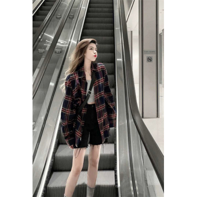 Women's Spring and Autumn New Loose Casual Vintage Yellow Grid Shirt for Layering and Matching, with a Sense of Elegance