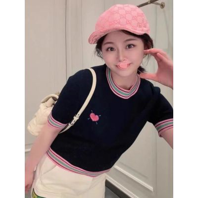 南油高版本撞色字母愛心刺繡針織衫女短袖T恤上衣夏季