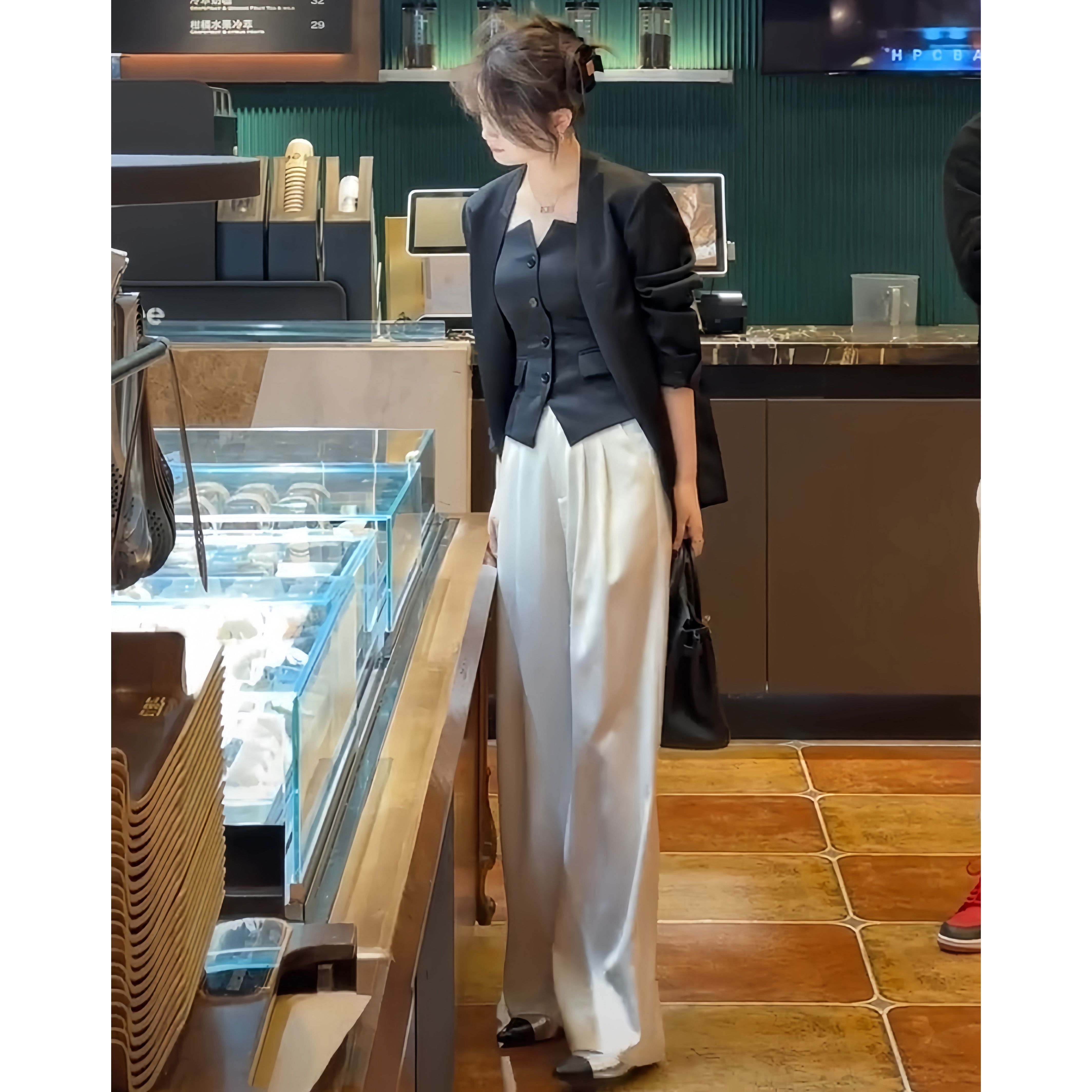 LZY知音御姐風氣質西裝外套2024春秋西服外套+吊帶馬甲+闊腿褲