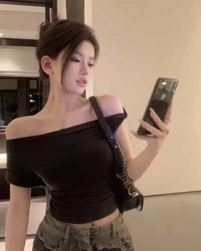 Actual shot ~ Black, white and gray multi-wear elastic slimming casual versatile structured T-shirt