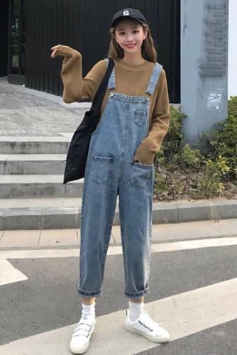 New summer wear, large size women's denim overalls, loose, age-reducing, slimming, small student pants, S-5XL 200 pounds