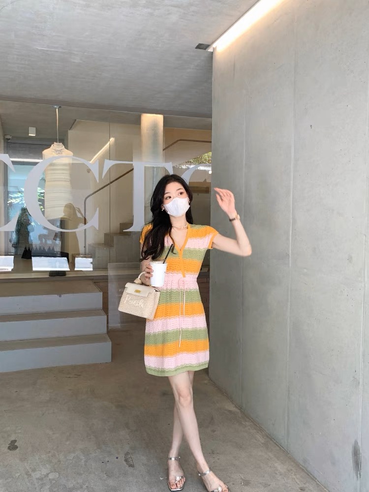 thepeachofficial夏日甜心 多巴胺女孩彩色冰淇淋手工鈎織連衣裙