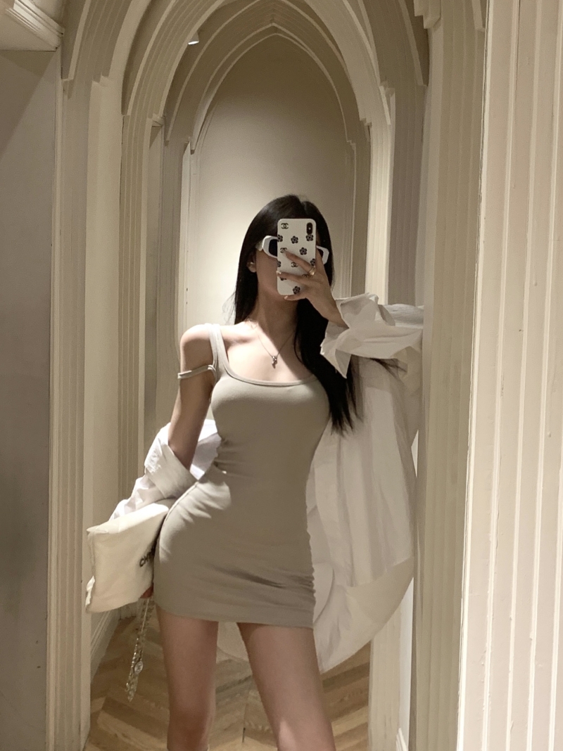 實拍 辣妹修身顯瘦設計感背心連衣裙短款