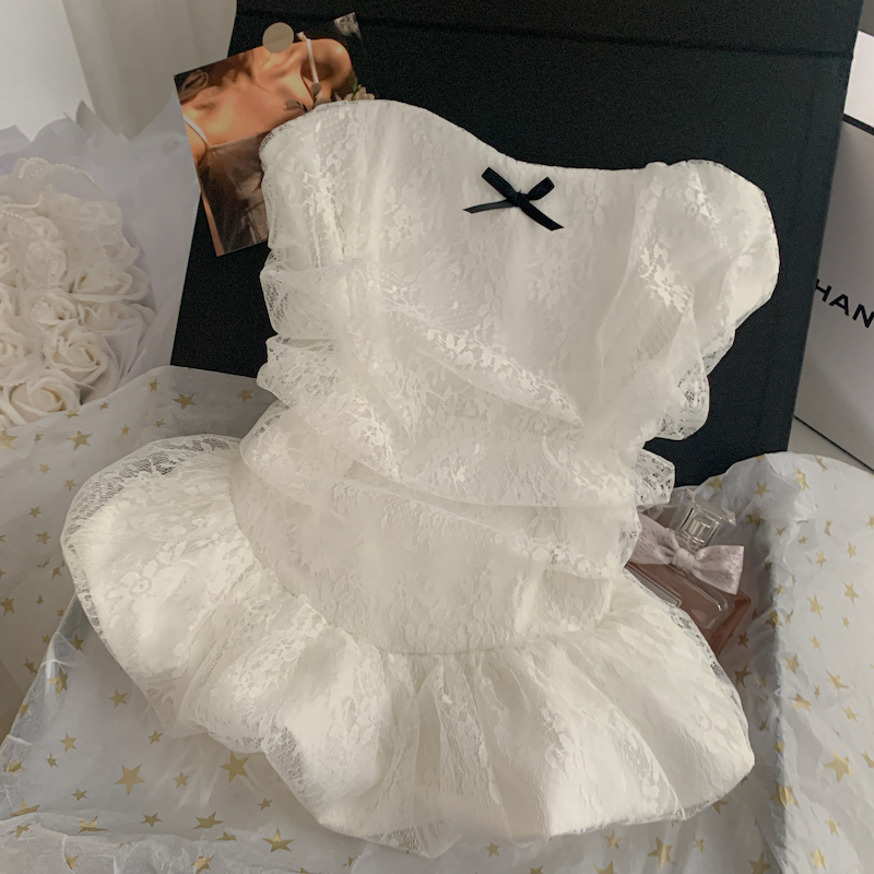 實拍 玫瑰的脈絡 白色蕾絲重工抹胸女內搭修身顯瘦打底上衣