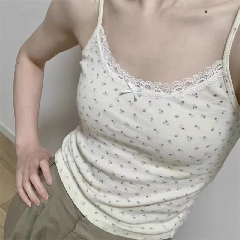 甜美蝴蝶結蕾絲吊帶帶胸墊背心女夏季新款修身短款內搭辣妹上衣
