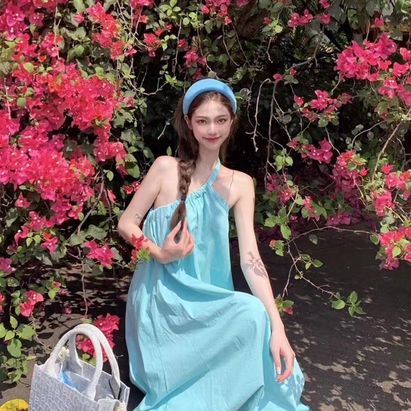 夏季旅遊穿搭女裝西雙版納海邊度假寬鬆吊帶連衣裙三亞旅行沙灘裙