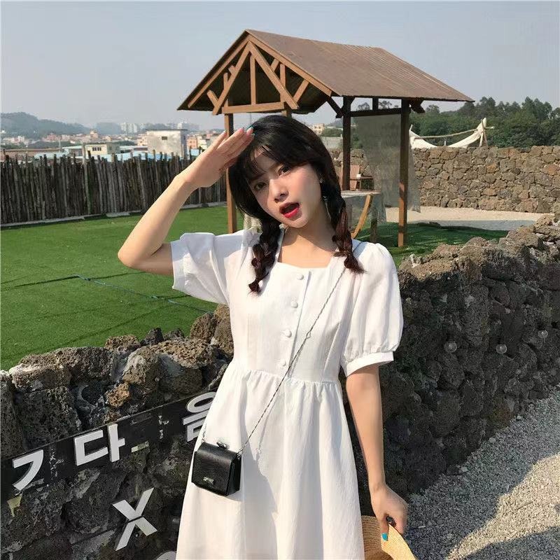 夏季甜美可愛日系連衣裙學院風女學生韓版收腰顯瘦中長款a字裙子