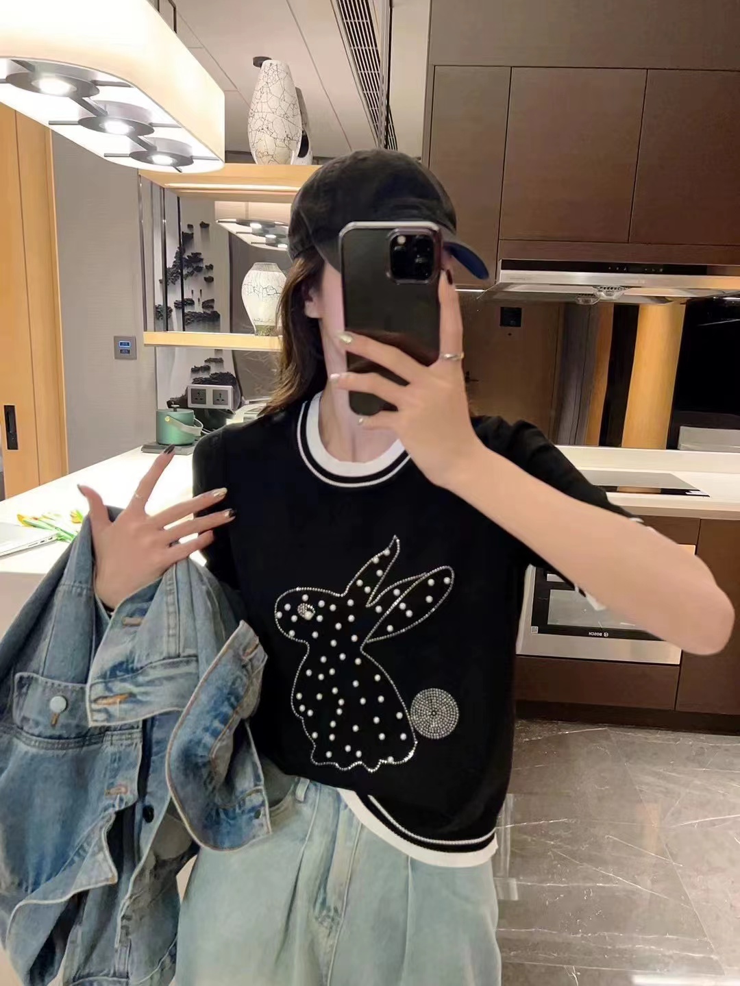 2024夏季薄款燙鑽曲珠冰絲針織衫女短袖小眾軟糯薄款半袖上衣T恤