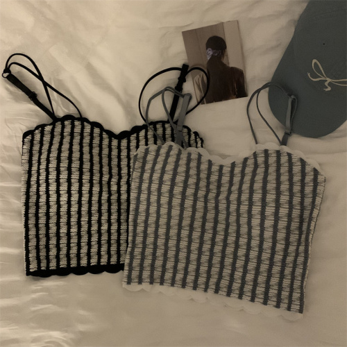 Actual shot~Pure Sexy Slim Contrast Color Stripes Comes With Coasters Plus Fat Large Version Bra Camisole for Women
