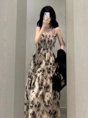 ~大碼夏碎花抹胸連衣裙女法式復古高級感收腰顯瘦吊帶裙