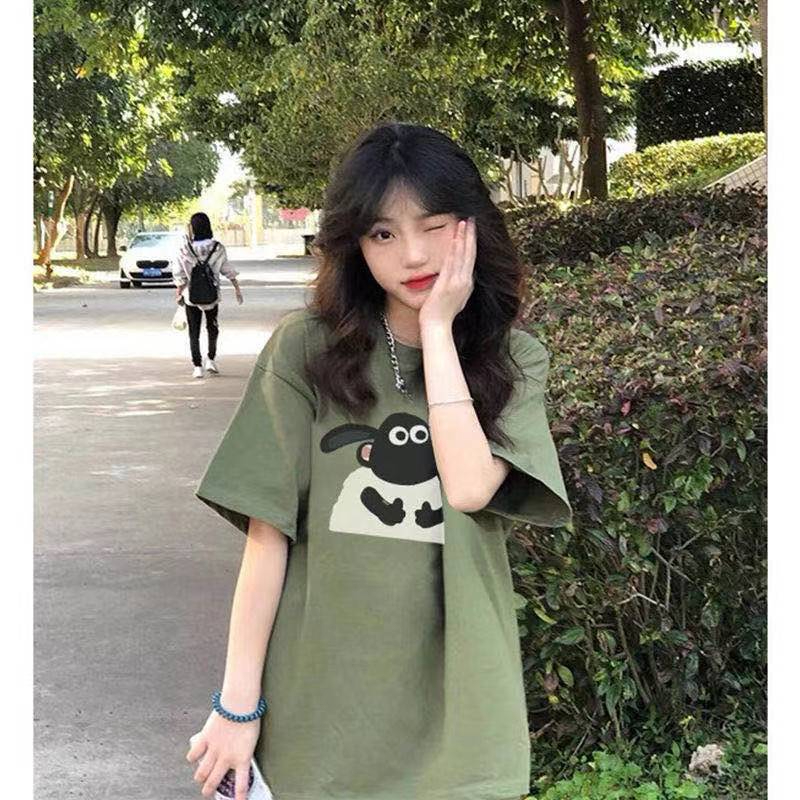 純棉後包領 牛油果綠短袖t恤女