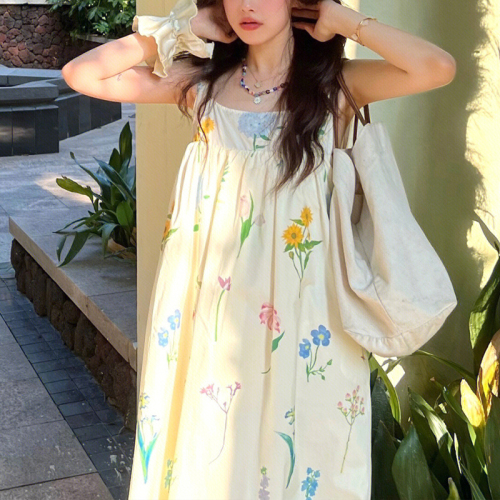 Floral Dress Women's Summer Beach Travel Retro Platycodon Skirt