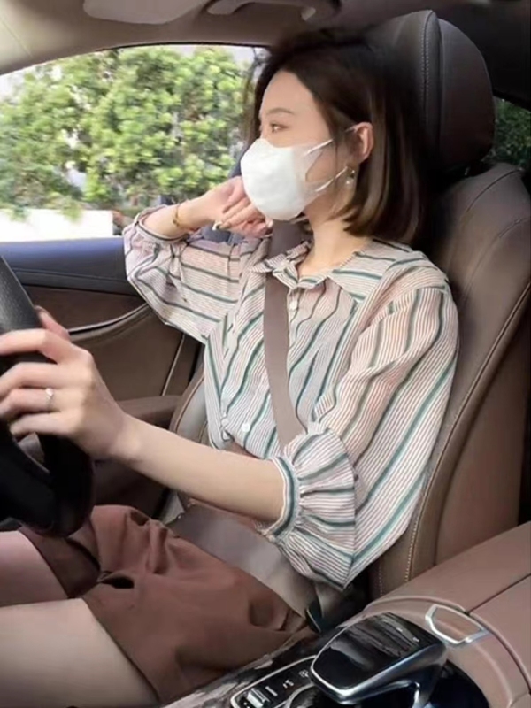 條紋短袖襯衫女韓版2024新款寬鬆休閒半袖百搭夏季短袖雪紡襯衣