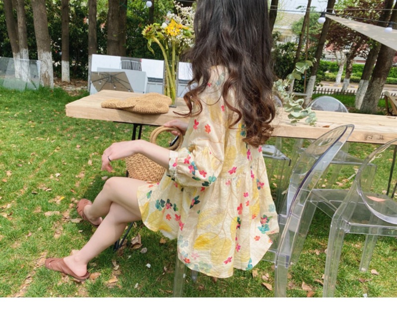 年夏季新款娃娃衫韓版寬鬆甜美洋氣蝙蝠袖碎花苧麻襯