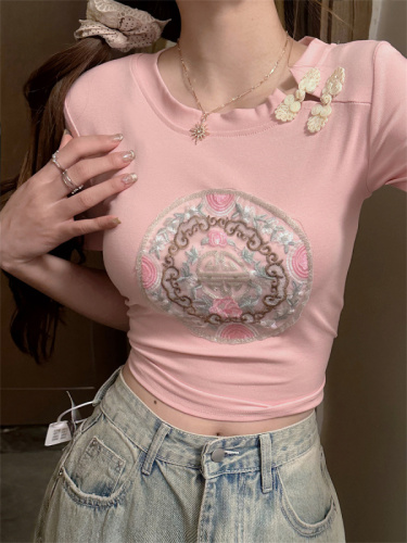 实拍新中式盘扣短袖t恤女夏显瘦设计感独特别致漂亮上衣